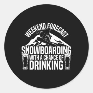 Adesivo Redondo Previsão de Fim de Semana de Beer Snowboard Snowbo
