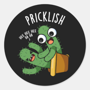 Adesivo Redondo Pricklish Piadas Engraçadas de Cactus Fundo Escuro