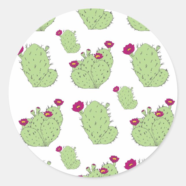 Adesivo Redondo Prickly Pear Pattern Texas State Plant Cactus Love (Frente)
