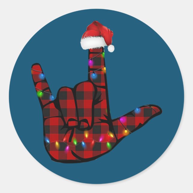 Adesivo Redondo Pride ASL Merry Christmas Sign Language Red Plaid (Frente)