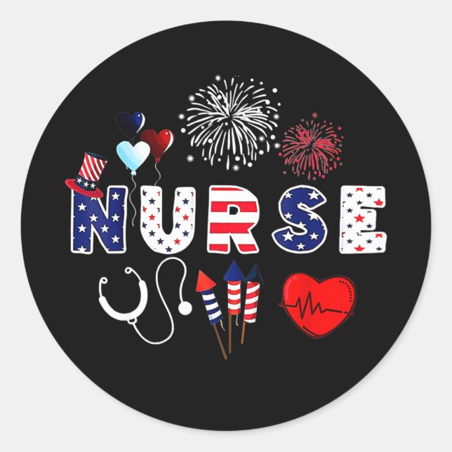 Adesivo Redondo Pride Nurse USA Flag Stethoscope Patriotic Nurse (Frente)