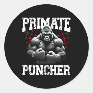 Adesivo Redondo Primate Puncher Boxando Muscular Gorilla Boxer Ape