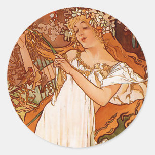Adesivo Redondo Primavera - Alphonse Mucha Art Nouveau
