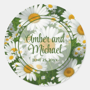 Adesivo Redondo Primavera branco floral verde margarida verde
