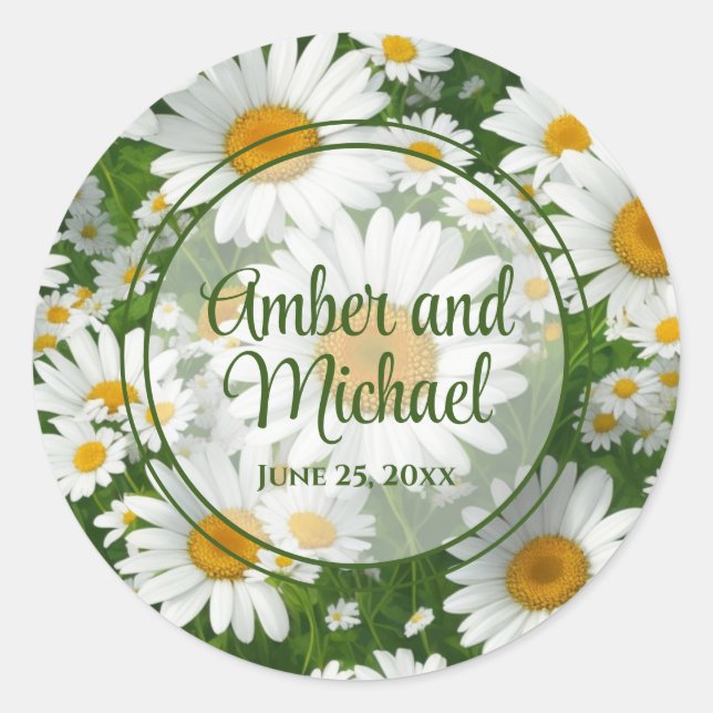 Adesivo Redondo Primavera branco floral verde margarida verde (Frente)