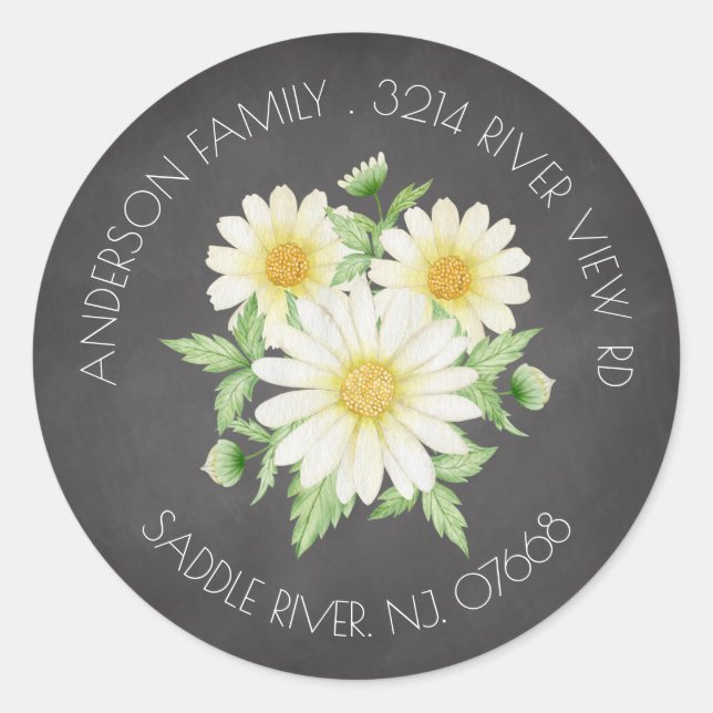 Adesivo Redondo Primavera Daisy Address Label Sticker (Frente)