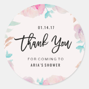 Adesivo Redondo Primavera de Flor de Aquarela Obrigado Vinheta