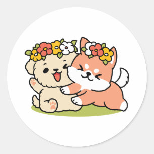 Adesivo Redondo Primavera dentro da cutena - Ilustração Adorável d