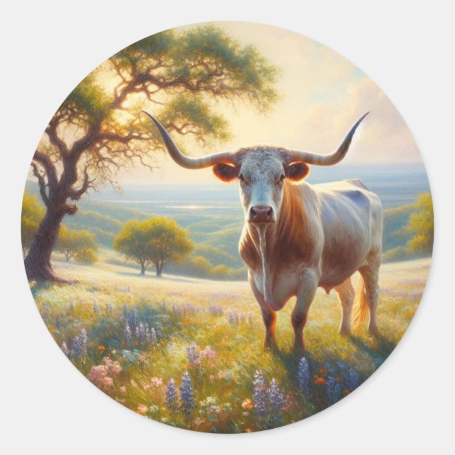 Adesivo Redondo Primavera do Texas longhorn (Frente)