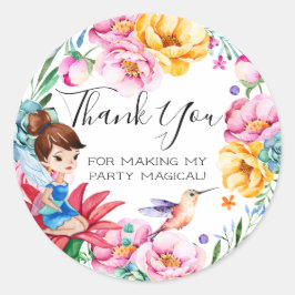 Adesivo Redondo Primavera Fada Festa de aniversário Vinhetas