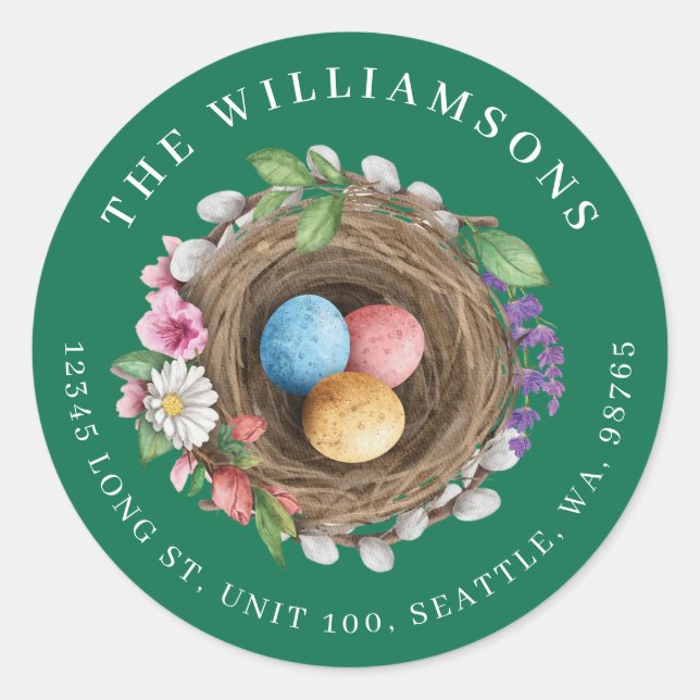 Adesivo Redondo Primavera Floral Aninho e Ovos Pintados (Frente)