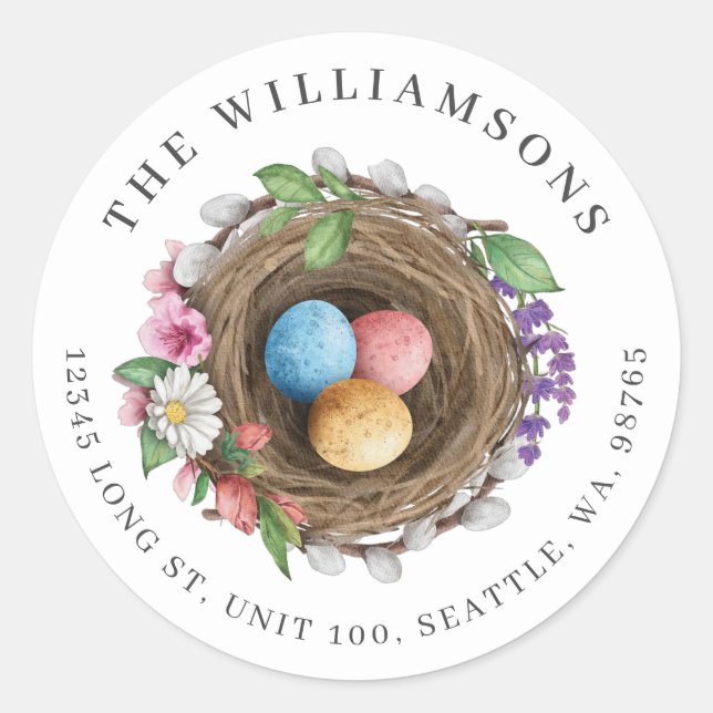 Adesivo Redondo Primavera Floral Aninho e Ovos Pintados (Frente)