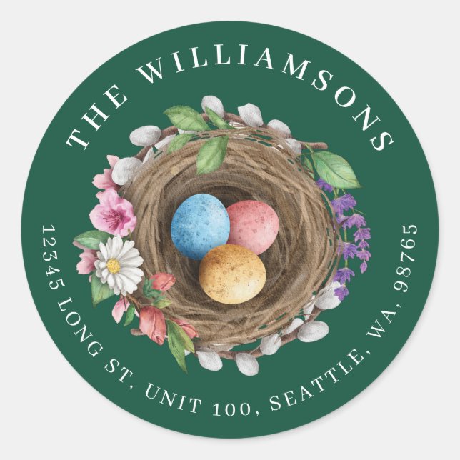 Adesivo Redondo Primavera Floral Aninho e Ovos Pintados Verdes (Frente)