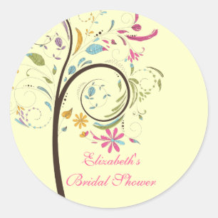 Adesivo Redondo Primavera Floral Tree Chá de panela Sticker