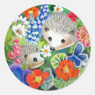 Adesivo Redondo Primavera Garden Hedgehogs Stickers