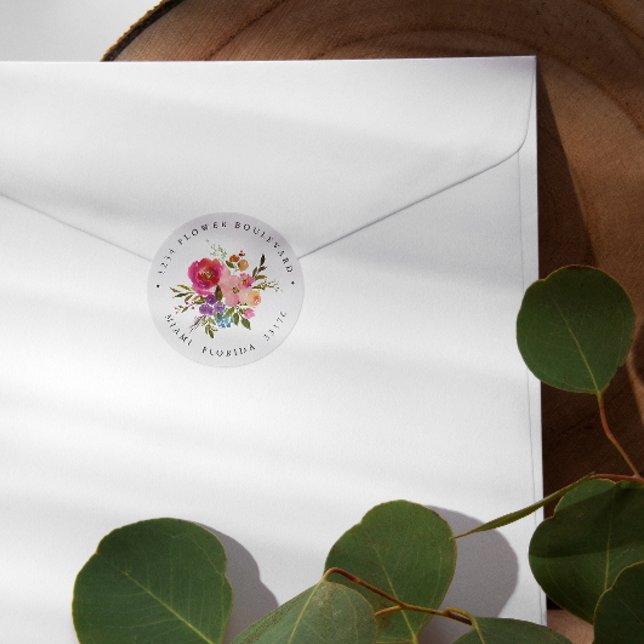 Adesivo Redondo Primavera Lush | Buquê Endereço de devolução botân (Criador carregado)