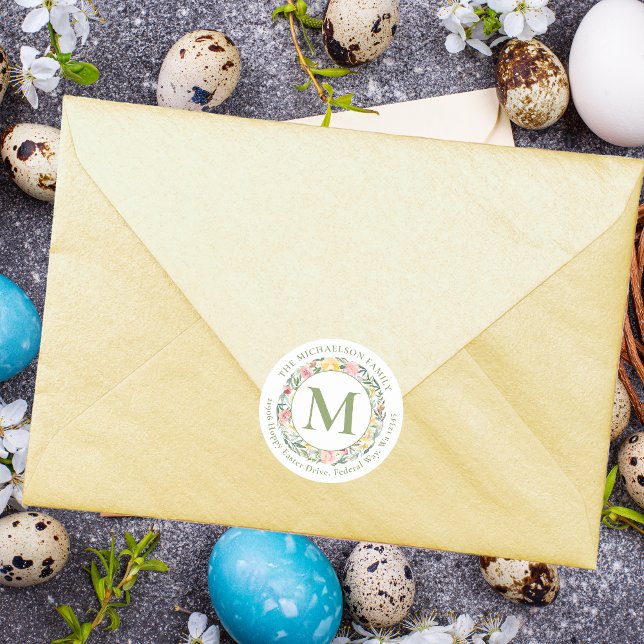 Adesivo Redondo Primavera Monograma Aquarela Floral (Spring Monogram Watercolor Floral Classic Round Sticker)