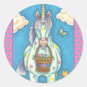 ADESIVO REDONDO PRIMAVERA PÁSCOA BASKET UNICORN, BONITAS DE CAVALO