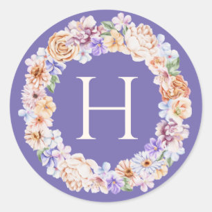 Adesivo Redondo Primavera Pastel Floral Wreath Monograma