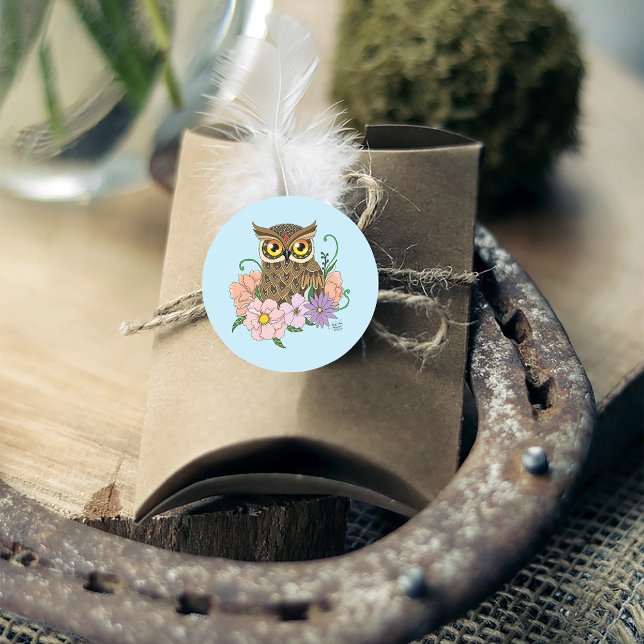Adesivo Redondo Primavera Pastel Flowers Owl (Criador carregado)