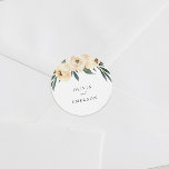 Adesivo Redondo Primavera Peony Wedding Stickers.<br><div class="desc">Crie os seus autocolantes de casamentos de pedras de Primavera usando estes modelos pela Cali Graphics. Este elegante design de casamento apresenta seus nomes personalizados emoldurados por rosas de pedras e folhagem de aquarela. Personalize esses adesivos clicando em "Personalizar" e insira seu texto nas caixas de modelo. Se quiser alterar...</div>
