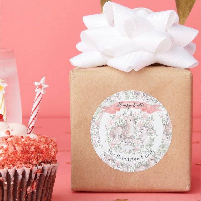 Adesivo Redondo Primavera personalizado coelhinho de veado (Festa)