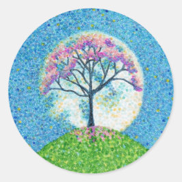 Adesivo Redondo Primavera Pointillism Tree Moon