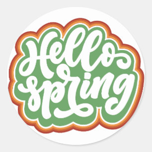 Adesivo Redondo primavera, primavera de tipografia colorida vintag