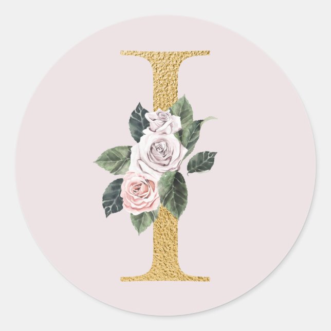 Adesivo Redondo Primavera rosa Ouro iniciais autocolante I (Frente)
