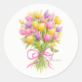 Adesivo Redondo Primavera Tulip Buquê Stickers