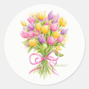 Adesivo Redondo Primavera Tulip Buquê Stickers