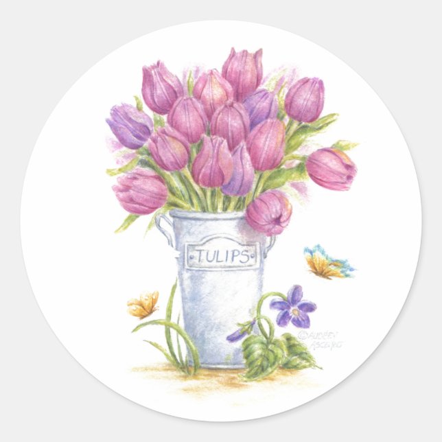 Adesivo Redondo Primavera Tulip Pail Stickers (Frente)