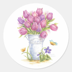 Adesivo Redondo Primavera Tulip Pail Stickers