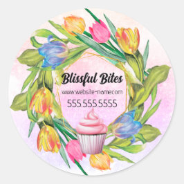 Adesivo Redondo Primavera Tulipas Cupcake Baking