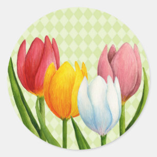 Adesivo Redondo Primavera Tulips Sticker