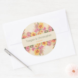 Adesivo Redondo Primavera Watercolor Floral Cottagecore Casamento