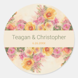 Adesivo Redondo Primavera Watercolor Floral Cottagecore Casamento