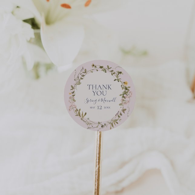 Adesivo Redondo Primavera Wildflower | Blush Obrigado Favor Sticke (Criador carregado)