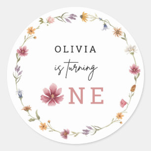 Adesivo Redondo Primavera Wildflower Está Turing One primeiro ani