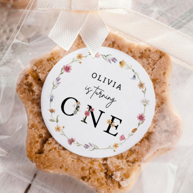 Adesivo Redondo Primavera Wildflower First Festa de aniversário (Criador carregado)