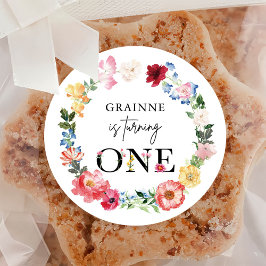 Adesivo Redondo Primavera Wildflower First Festa de aniversário