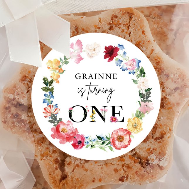 Adesivo Redondo Primavera Wildflower First Festa de aniversário (Criador carregado)