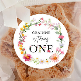 Adesivo Redondo Primavera Wildflower First Festa de aniversário Cl