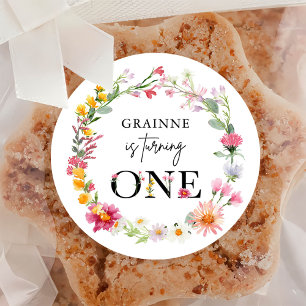 Adesivo Redondo Primavera Wildflower First Festa de aniversário Cl