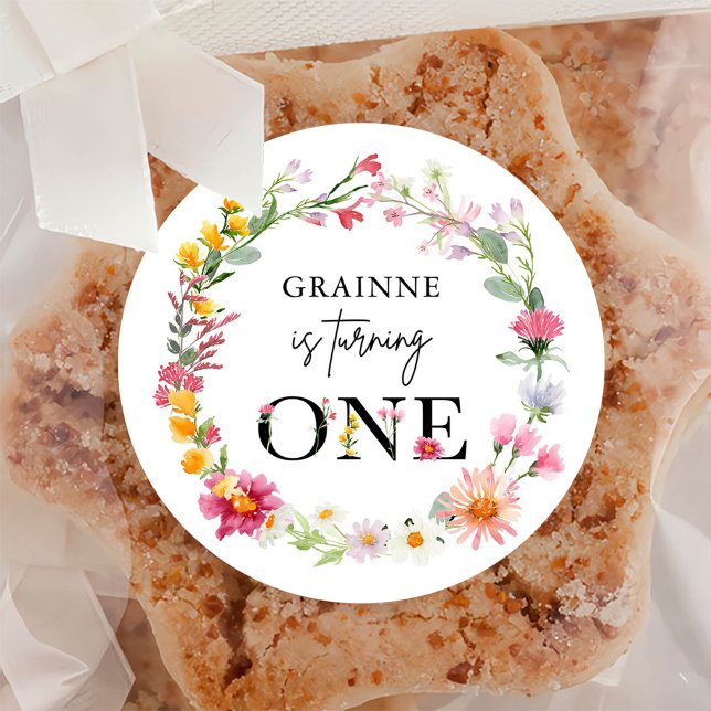 Adesivo Redondo Primavera Wildflower First Festa de aniversário Cl (Criador carregado)