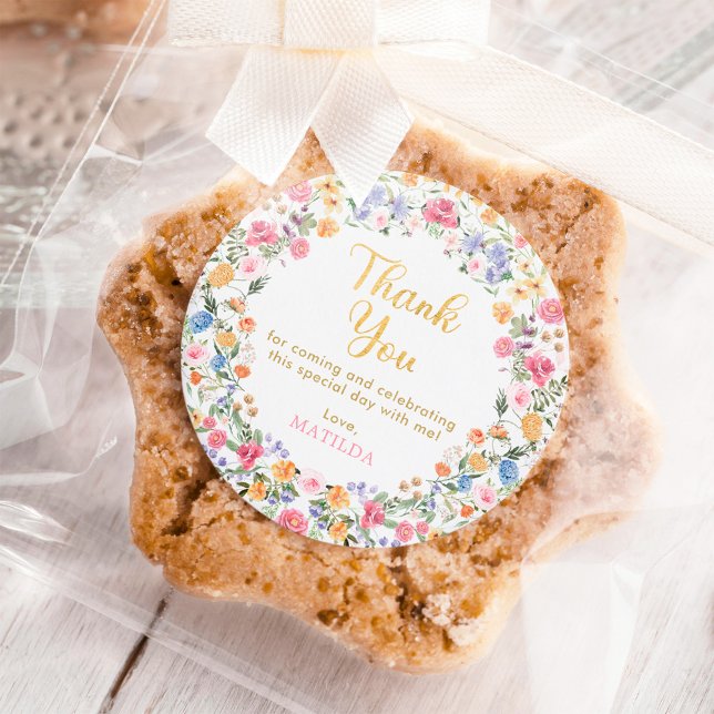 Adesivo Redondo Primavera Wildflower Wreath, Colorida, Obrigado A  (Criador carregado)