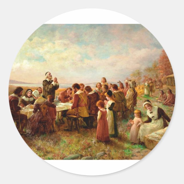 Adesivo Redondo Primeira Ação De Graças Em Plymouth Jennie Brownsc (Frente)