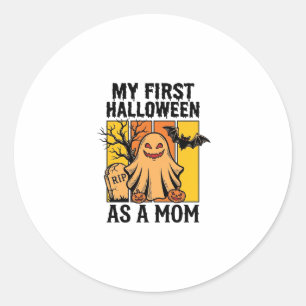 Adesivo Redondo Primeira Camisa de Mãe de Halloween Desenho de Fan
