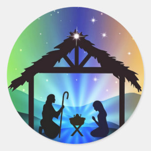 Adesivo Redondo Primeira cena da natividade do Natal em Bethlehem