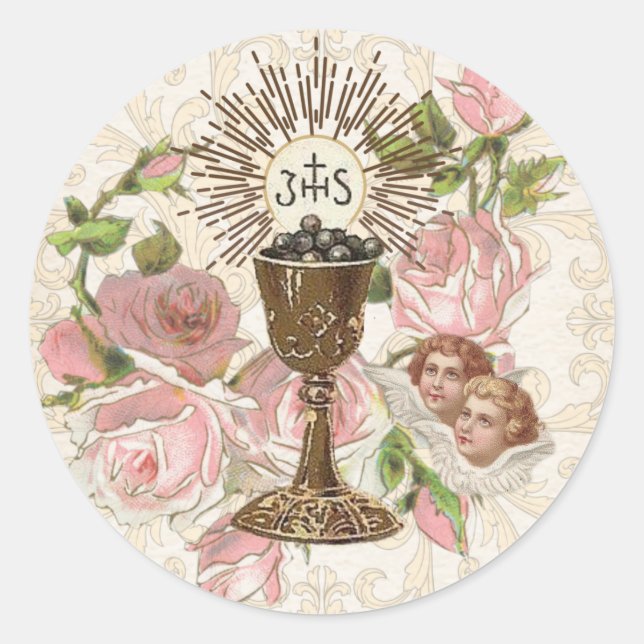 Adesivo Redondo Primeira Comunhão Católica Eucarista Hospedeiro Vi (Frente)